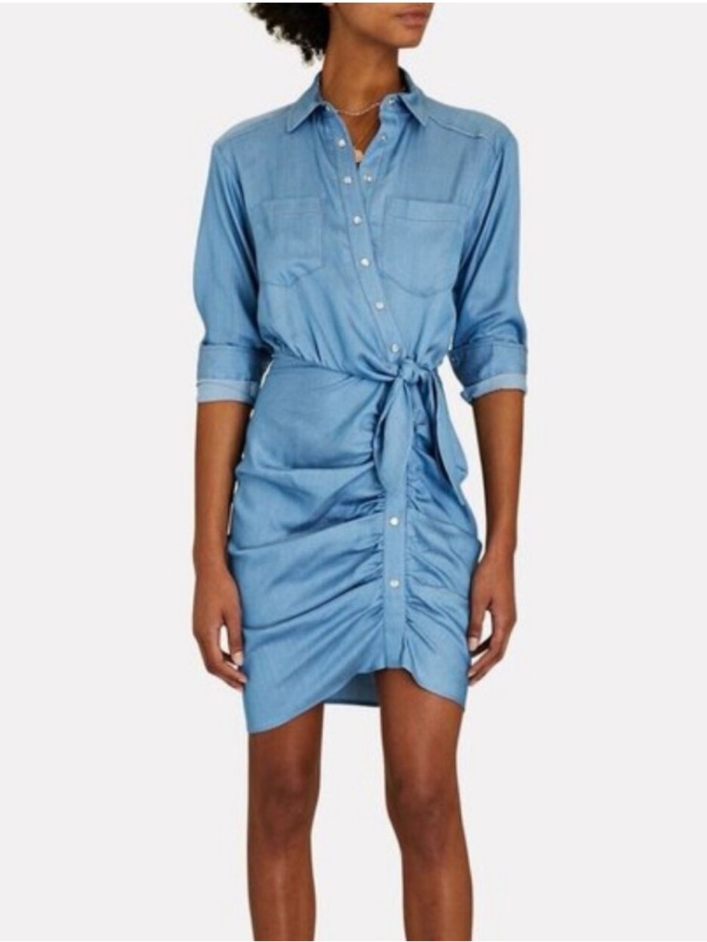 Veronica Beard Light Blue Long-Sleeve Tie-Front Shirt Dress